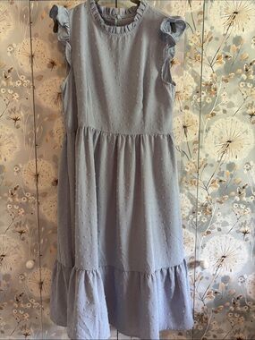 Sleeveless Midi Dress with Ruffle Shoulders in Light Blue